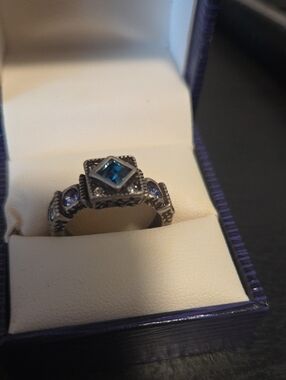 Blue Square Stone Vintage-Style Sterling Ring